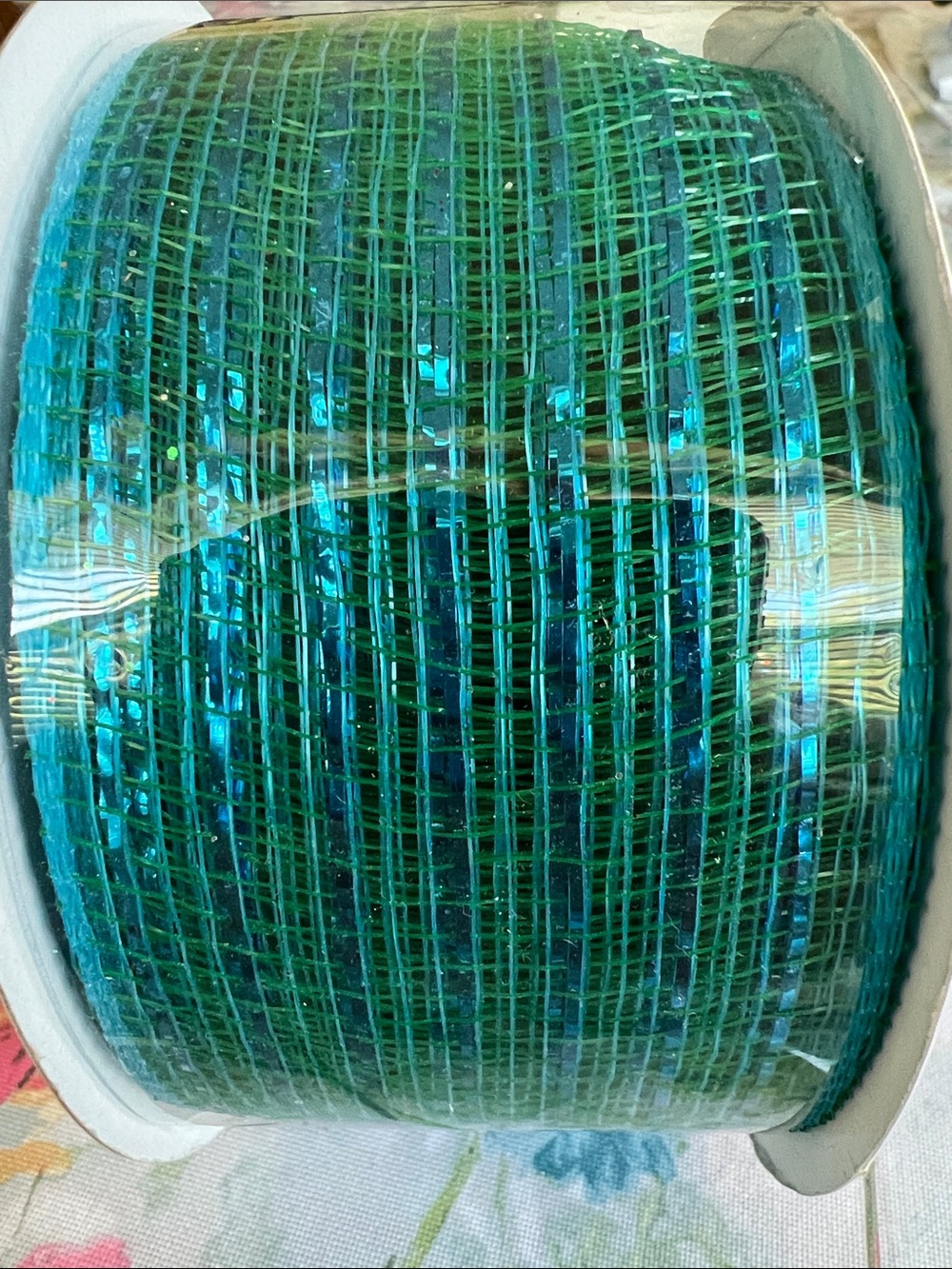 Decorative Mesh Ribbon Roll in Teal Green